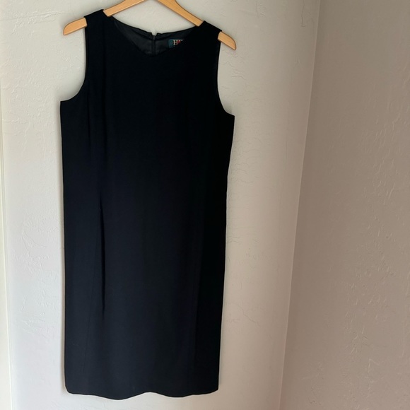 HW New York Womens Black Short Sleeve V-Neck Wool Sheath Midi Dress Size‎ 14 - Picture 12 of 12